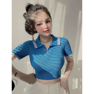 Áo len montoghi mỏng dáng croptop cổ bẻ