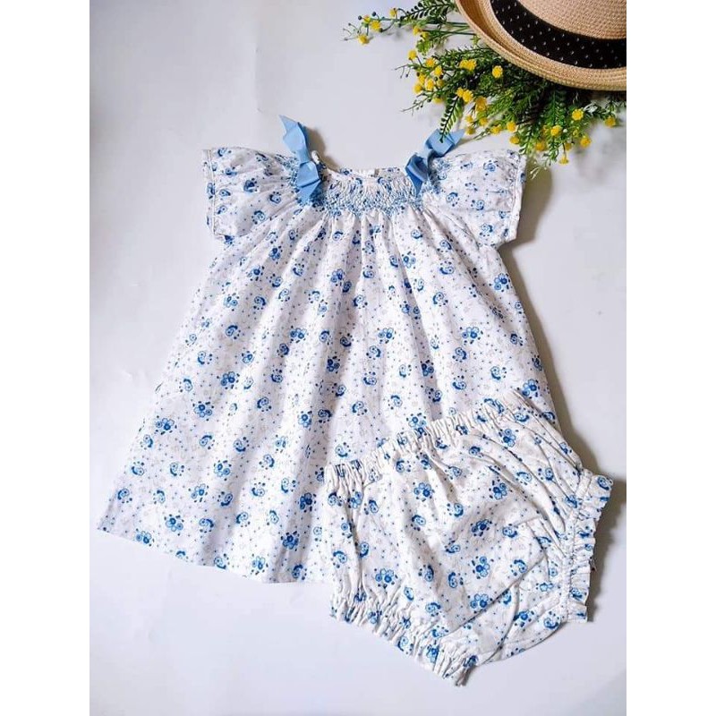 Set Dulces smock hoa nơ xanh xuất TBN