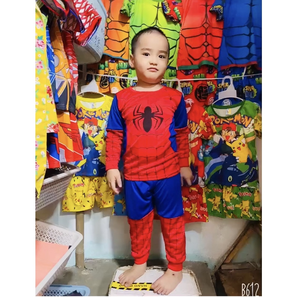 (video+ảnh thật) TẶNG MẶT NẠ,SNN14#Quần áo siêu nhân nhện,, Bộ dài tay cho bé mặc ngủ ấm chất thun co giãn mặc thoải mái