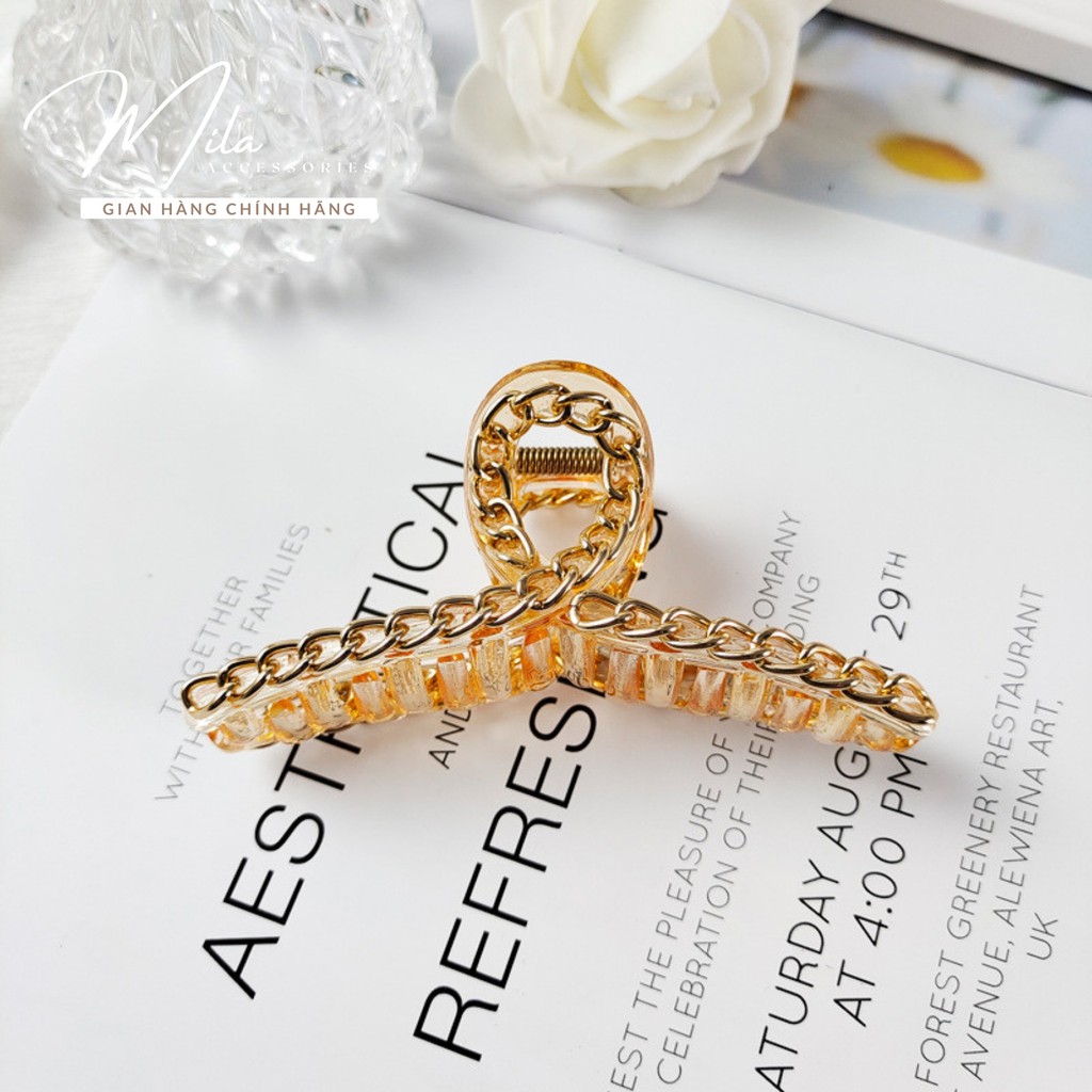Kẹp tóc Hàn Quốc nữ đẹp trong suốt MILA KT102 ❤️SIÊU XINH❤️ viền đính dây mạ titan bộ 9 món Mila Accessories