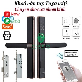 Khoá cửa vân tay thẻ từ cao cấp HL09TU Tuya wifi chuyên cho cửa nhôm kính, xingfa