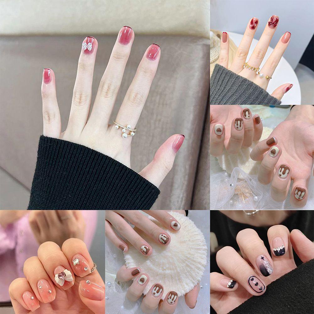 Hộp 24 Móng Tay Giả Ngắn Dạng Nhấn