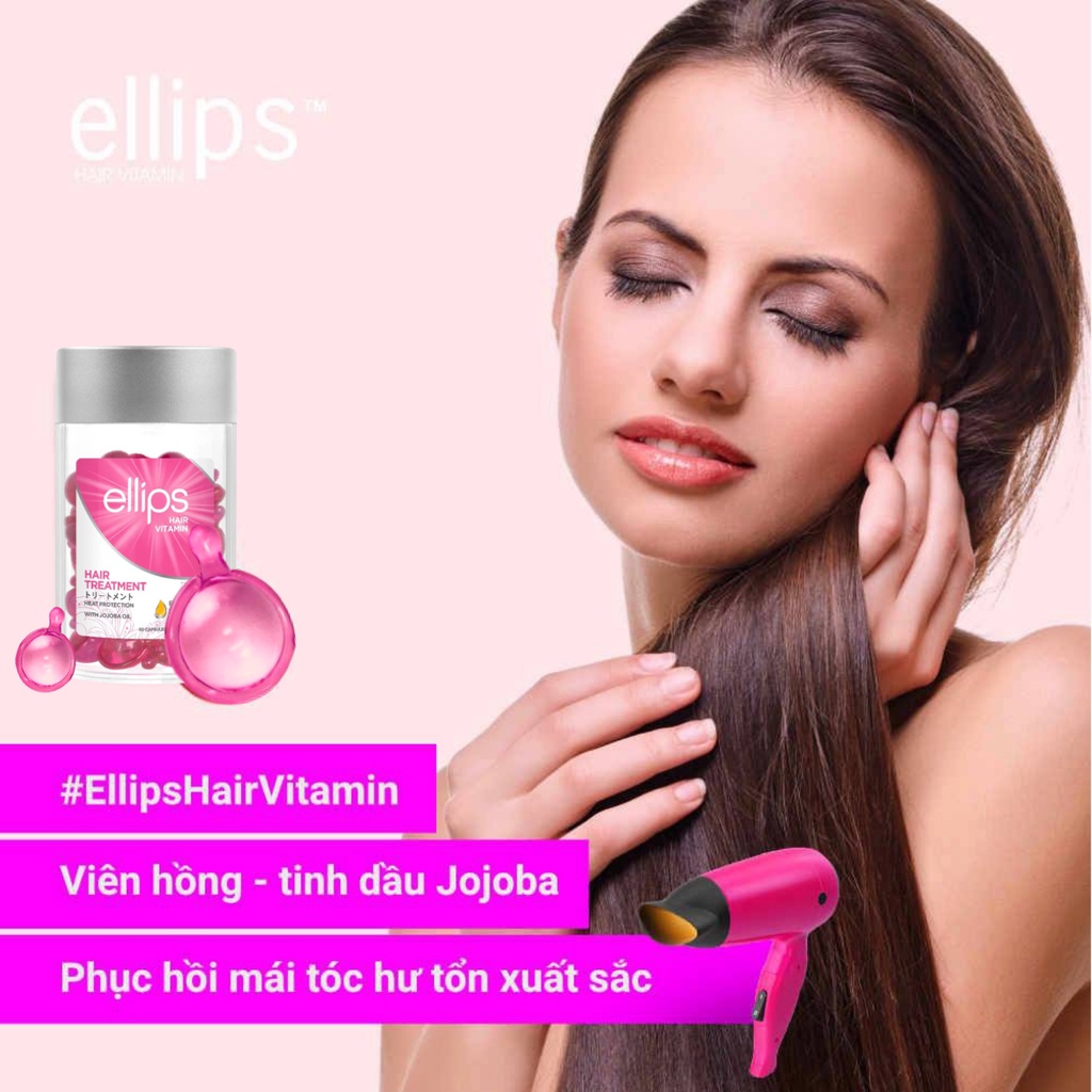 Serum Dưỡng Tóc Ellips Hair Vitamin (Hủ 50 viên) Giúp Tóc Phục Hồi, Nuôi Dưỡng Óng Mượt, Giữ Màu Tóc Nhuộm, Tóc Khỏe