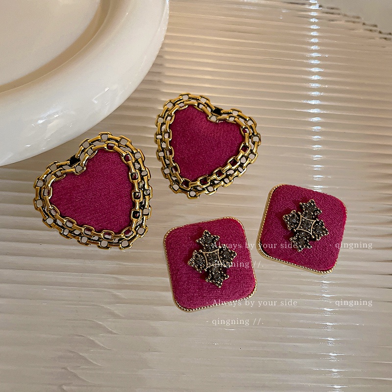 DREJEW Khuyên tai hình trái tim/ vuông thời trang thu đông đơn giản dễ phối đồ