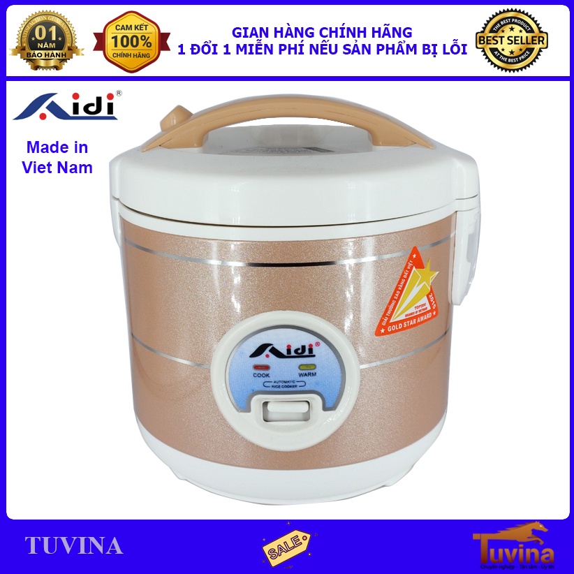 Nồi Cơm Điện Mini 1L 1 Lít Aidi 1-3 Người Ăn - Nắp Gài - Lòng Nồi Chống Dính - Hàng Chính Hãng (Bảo Hành 12 Tháng)