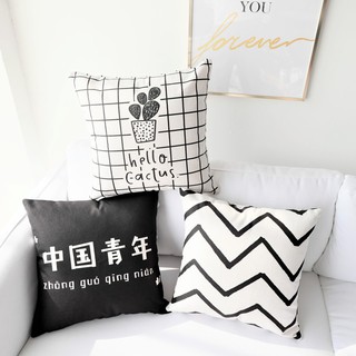 Vỏ gối sofa kẻ sọc trắng đen thiết kế đơn giản phong cách Bắc Âu