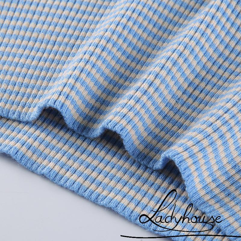 LDD-Women´s Halterneck Tank Tops, Sleeveless Stripe Printed Slim Fit Summer Knitted Tanks, One Size