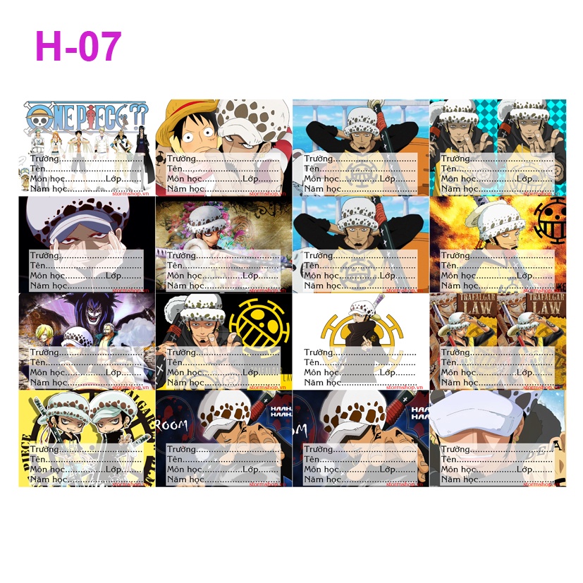 Nhãn vở anime One Piece - 1 set 16 hình