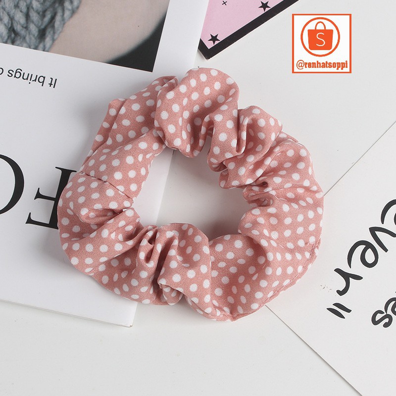 Dây buộc tóc, cột tóc Scrunchies vải chấm bi đeo tay