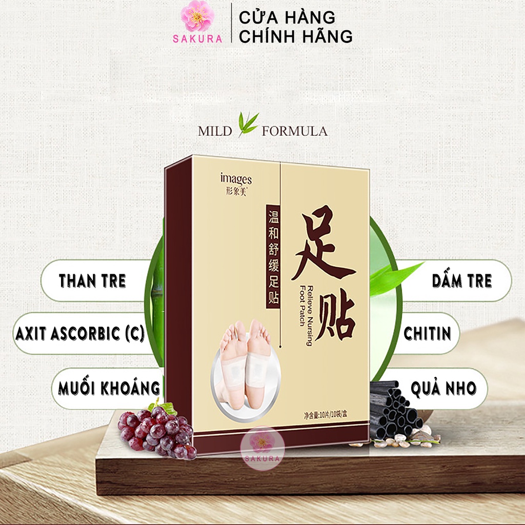 Miếng dán chân IMAGES Hộp 10 miếng dán thải độc chân nội địa trung Sakura