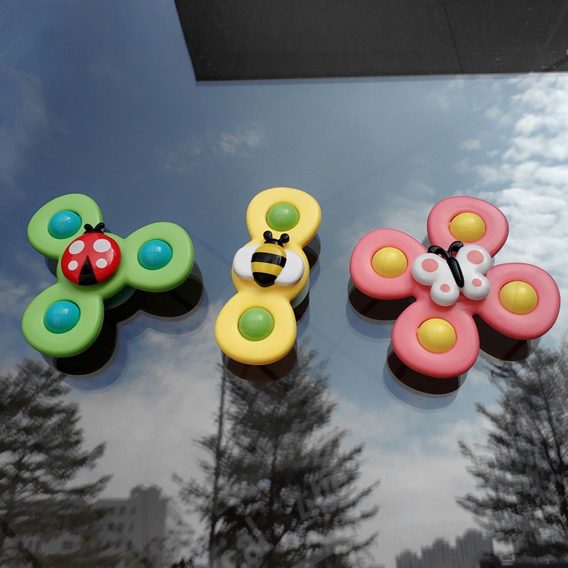 Đồ chơi con quay chong chóng dính tường Spinner côn trùng 3 cánh cho bé - Set 3 con quay hình cánh hoa dán tường