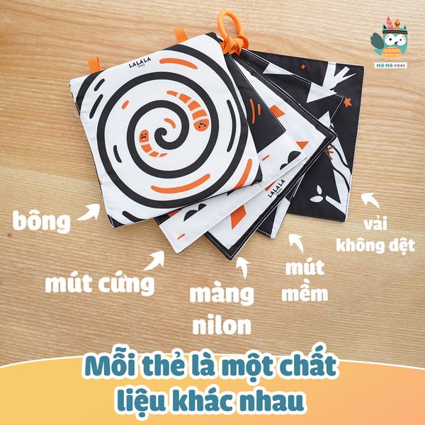 Thẻ vải kích thích thị giác cho bé. Bộ ĐỒ CHƠI 5 CHẤT LIỆU Lalala baby. THE5CL01