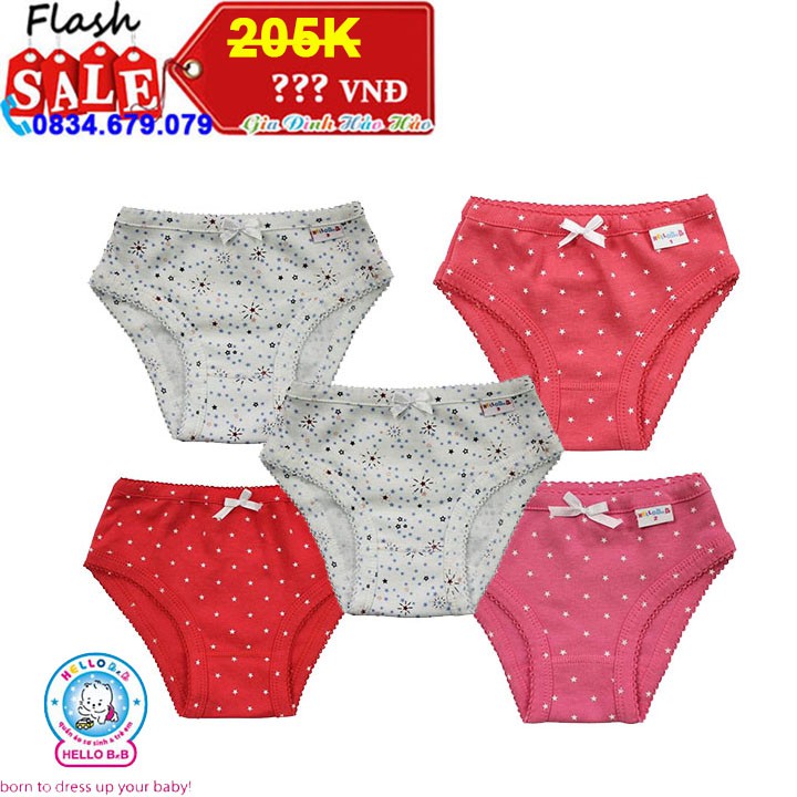 QL0961 - Hộp 5 Cái Quần chíp bé gái BabayOne HELLO B&amp;B - HELLO BB - SIZE 1 - Cho bé 6-