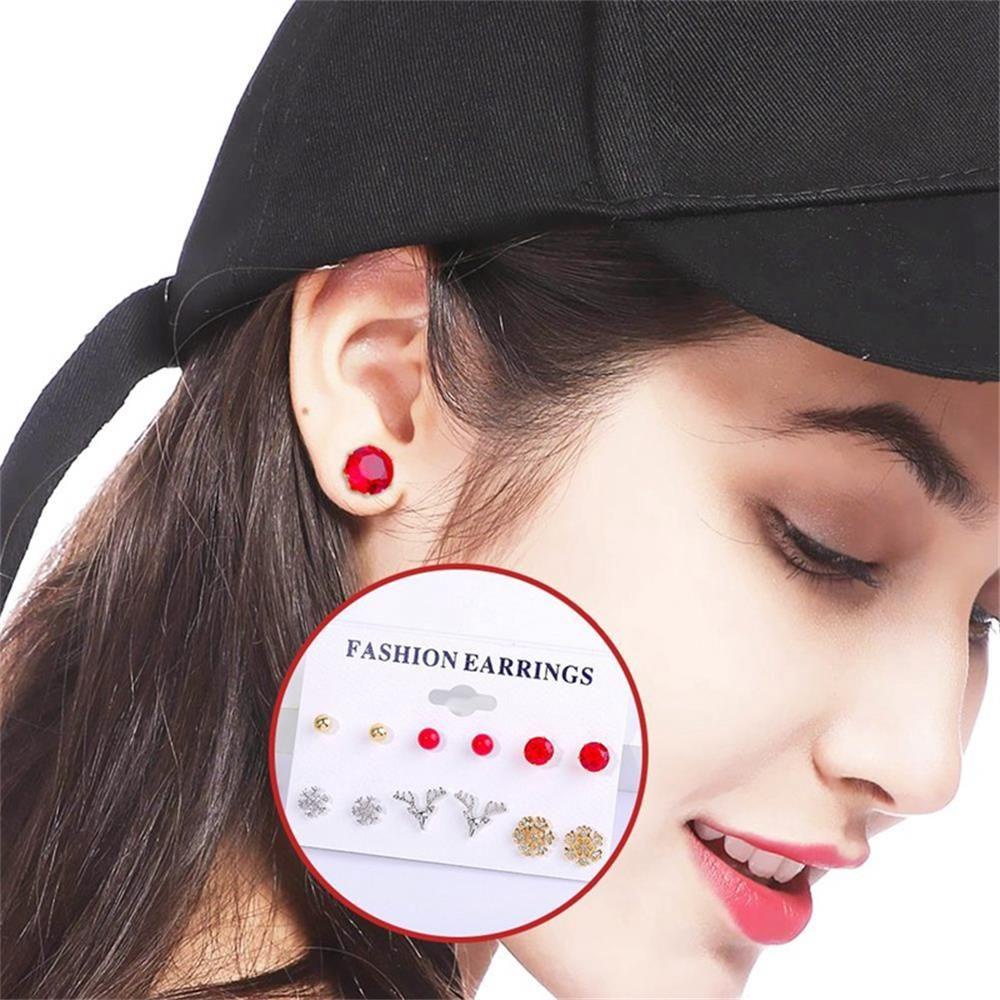 Set 6 Đôi Khuyên Tai Chủ Đề Giáng Sinh Cho Nữ|Khuyên Tai Kim Loại Thời Trang Cá Tính|Phụ Kiện Trang Trí Hình Người Tuyết / Hươu / Nai Sừng Tấm Độc Đáo