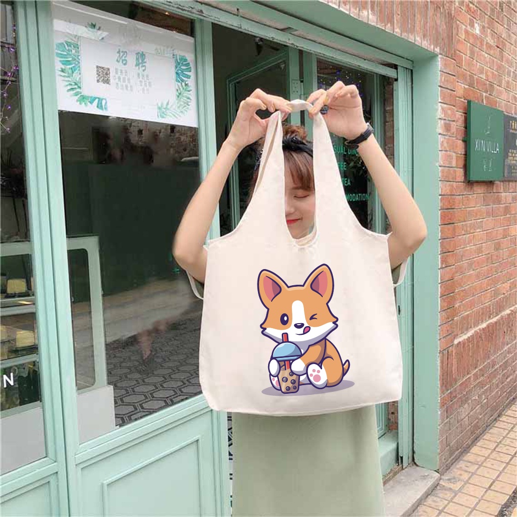 Túi tote canvas nữ quai liền nhiều hình dễ thương