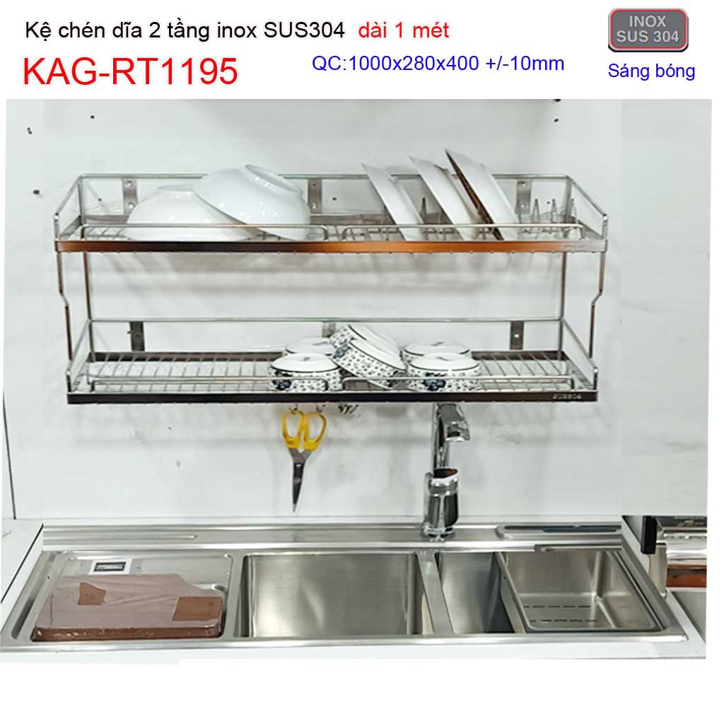 Kệ đựng chén bát inox SUS304, kệ úp chén dĩa 2 tầng dài 50cm, 60cm, 70cm,80cm,90cm,100cm KAG-RT1193-1125-1126-1127-94-95