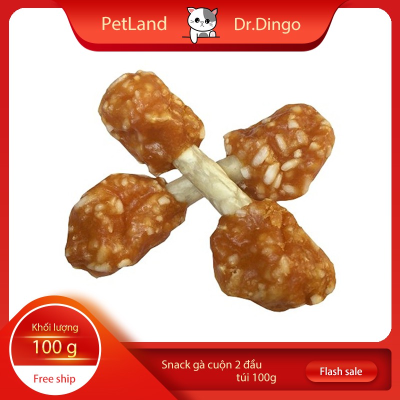 Bánh thưởng cho chó Dr.Dingo (Gà bọc 2 đầu xương sữa) (100gr/túi) Đồ ăn cho chó mèo thú cưng