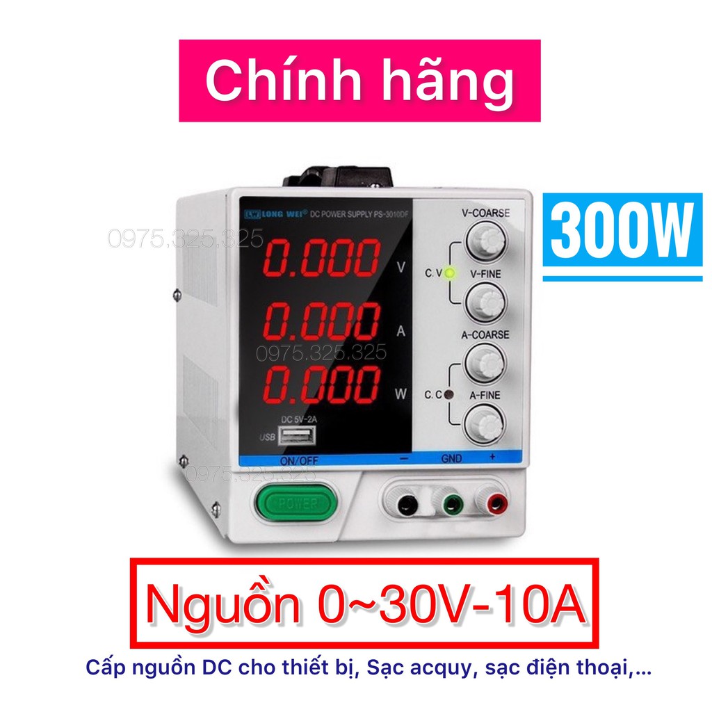 Nguồn DC 0~30V-10A chính hãng LONG WEI PS-3010DF hiển thị công suất, vôn, am pe - sạc bình, điện thoại, cấp nguồn- SEIDO