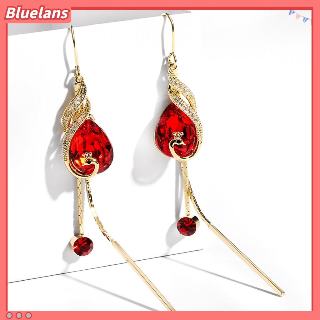 Đôi khuyên tai hình chim công đính đá xanh dương thời trang cho nữ