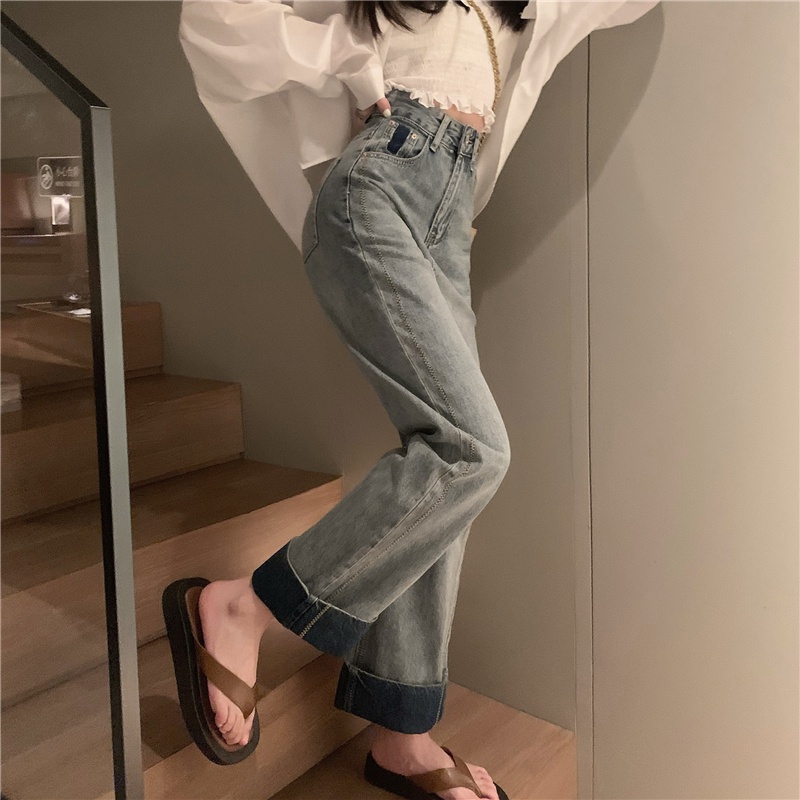 Quần Jeans Ống Rộng Lưng Cao Phong Cách Retro 51021