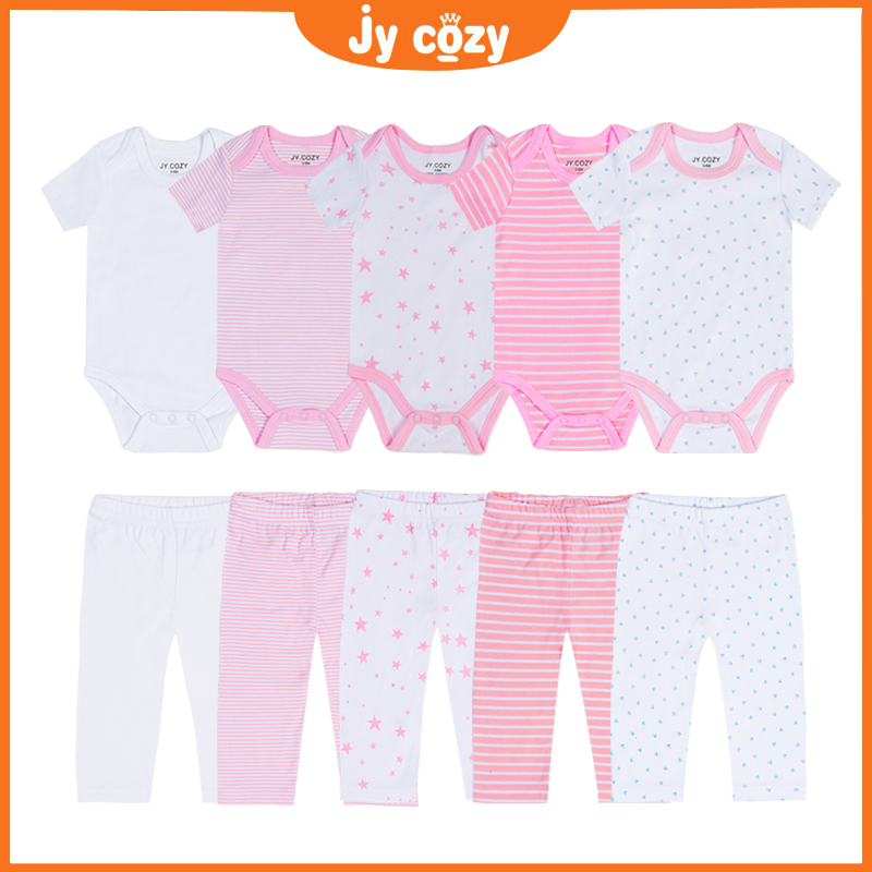 Ready Stock 10PCS baby boy romper baby clothes short sleeve baby pants 100%cotton newborn boy girl suit 0-12M