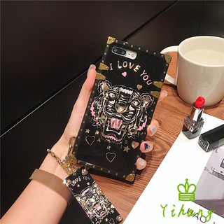 Ốp lưng thiết kế in hình con cọp viền vuông phối kim loại cho OPPO F11 Pro F9 A3S A7 A5S R17 Pro K1 Find X