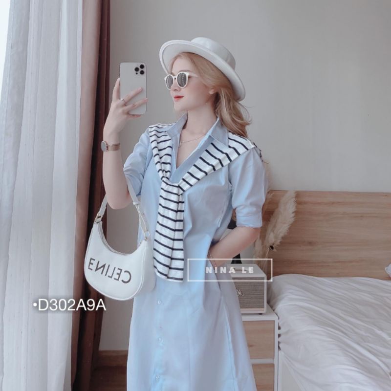 Đầm Sơ Mi Nữ Đi Biển Dáng Suông Váy Sơ Mi Tay Phồng Phong Cách Ulzzang Hàn Vải Thô Mịn Màu Vàng Trẻ Trung Sành Điệu