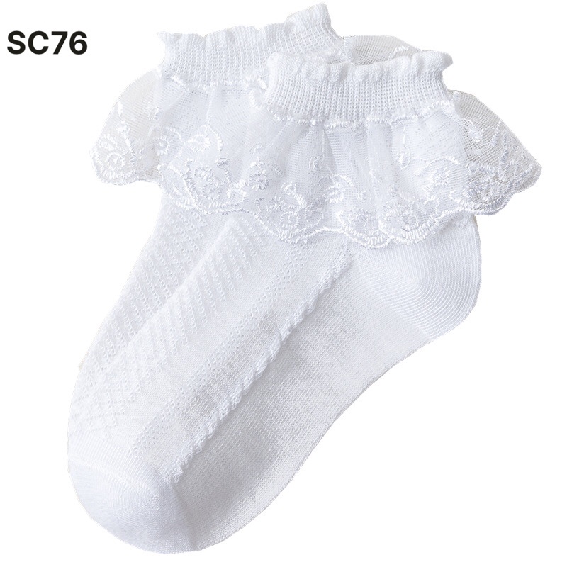 Tất vớ cổ bèo viền ren siêu xinh dễ thương màu trắng, hồng bé gái SC76
