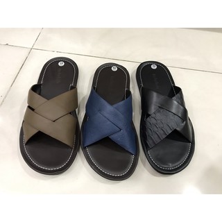 dép nam quai chéo da thật