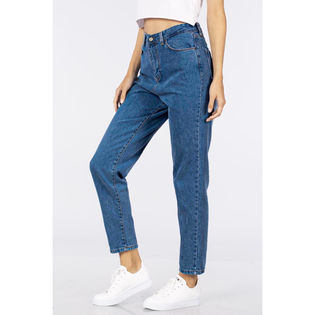 Quần Mom Jeans Nữ Lưng Cao Màu Xanh Đậm M-03C