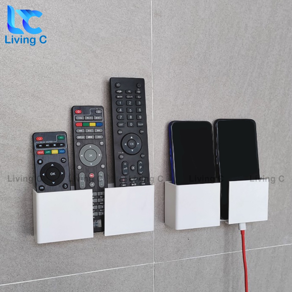 Giá đỡ điện thoại dán tường Living C, kệ đựng remote điều khiển có sẵn miếng dán tường _DT2