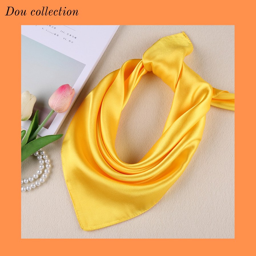 [Dou] Khăn Lụa Vuông, Khăn Turban Trơn Màu Vàng - Chất Liệu Satin - Size 60x60cm - Mã SD001