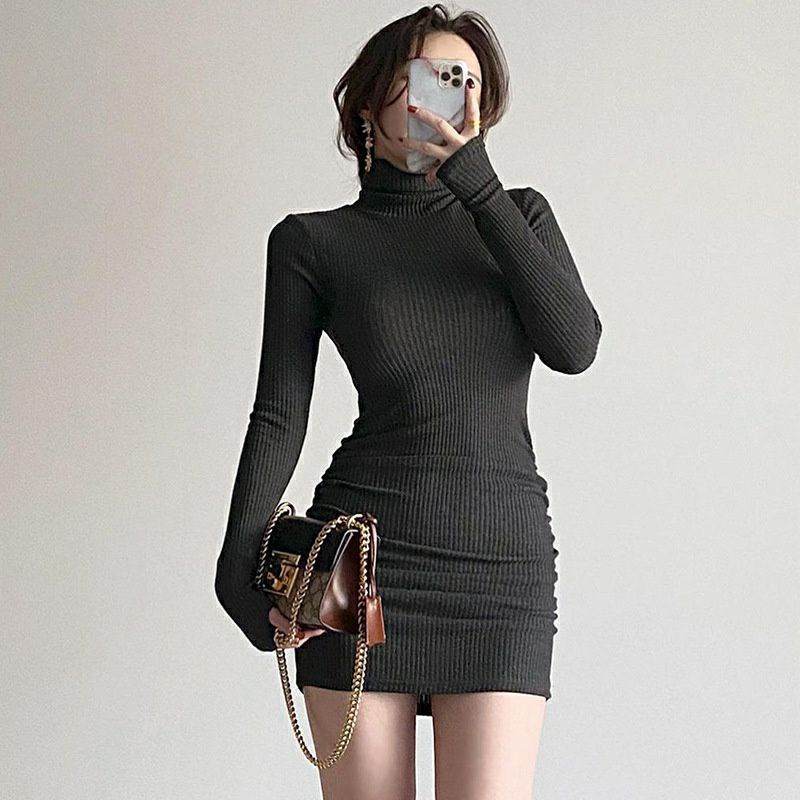 Váy body len tay dài cổ lọ chất dày dặn
