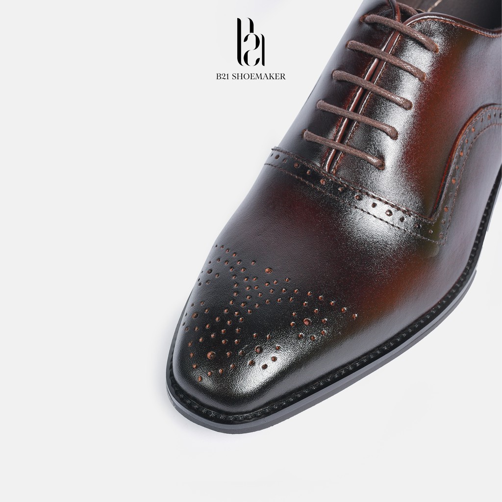 Giày Buộc Dây OXFORD BROGUE Da Bò Thật Đế Phíp Gỗ Lót Thoáng Khí 0,5cm Phong Cách CLASIC Công Sở Basic - B21 Shoemaker