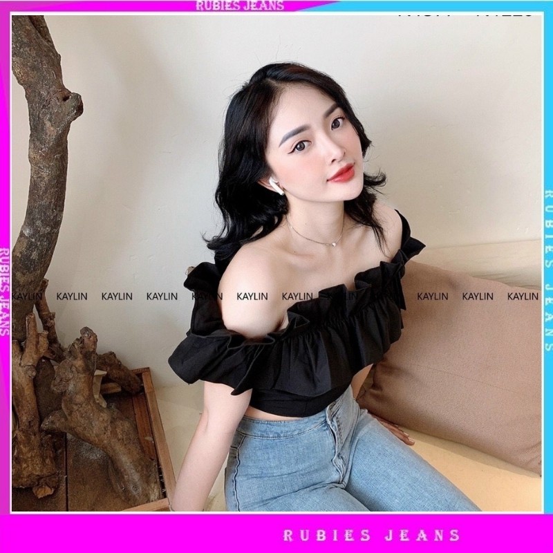 Áo croptop kiểu tay phồng trễ vai form ngắn điệu đà siêu hot dễ thương gợi cảm sexy T