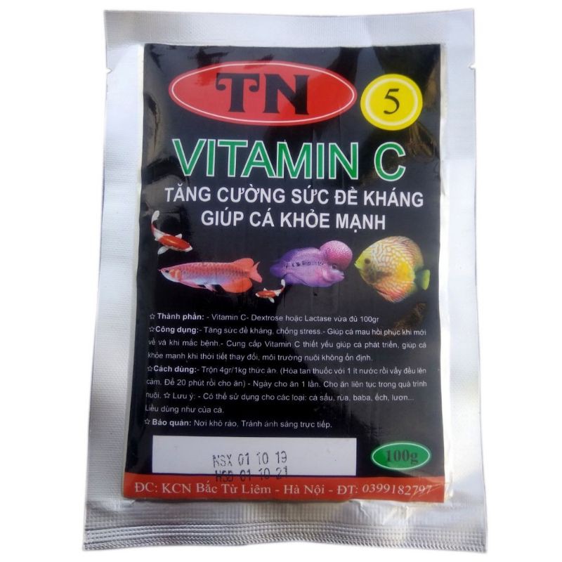 TN5 VITAMIN C- Tăng Cường Sức Đề Kháng Giúp Cá Khỏe Mạnh Khi Thời Tiết Tay Đổi, Môi Trường Không Ổn Định ( 100gr)