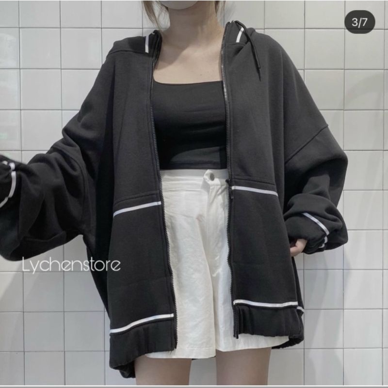 Áo khoác nỉ ngoại form rộng phối viền