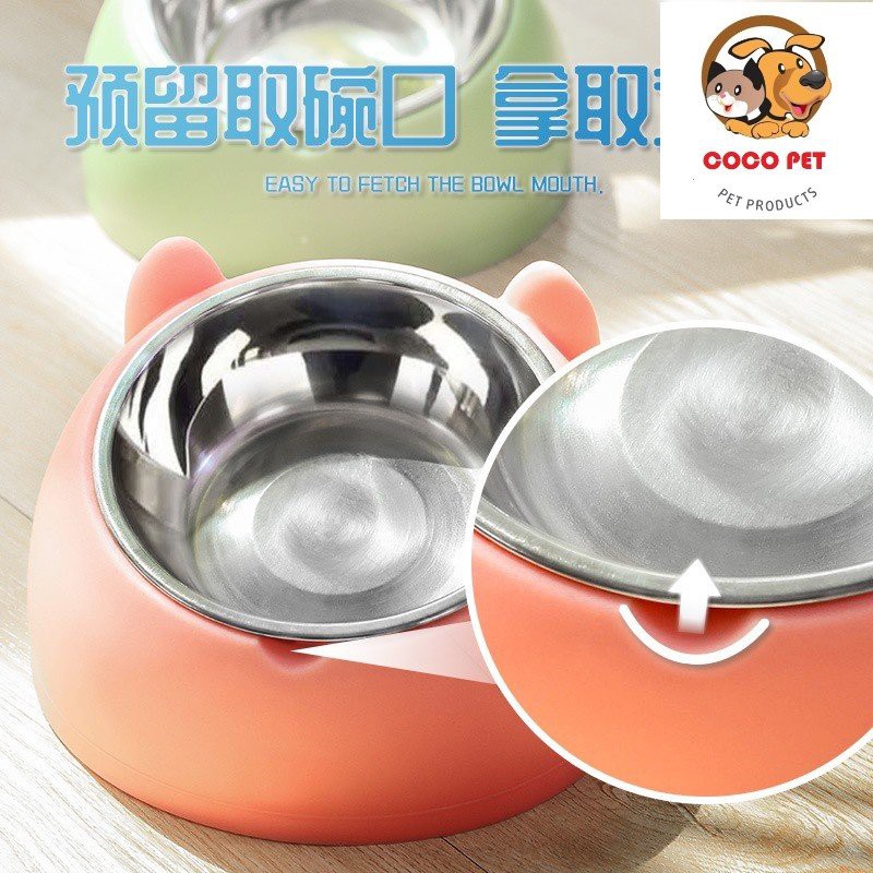 Bát Ăn Ruột Inox Hình Mặt Heo Ngộ Nghĩnh Cho Chó Mèo, Đế Nghiêng 15 Độ Giúp Chống Gù ,Vẹo Cột Sống Cho Thú Cưng