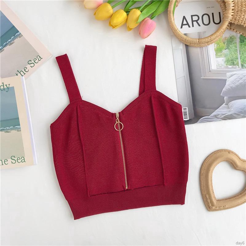 Áo Tank Top dệt kim cổ chữ V phong cách Hàn Quốc