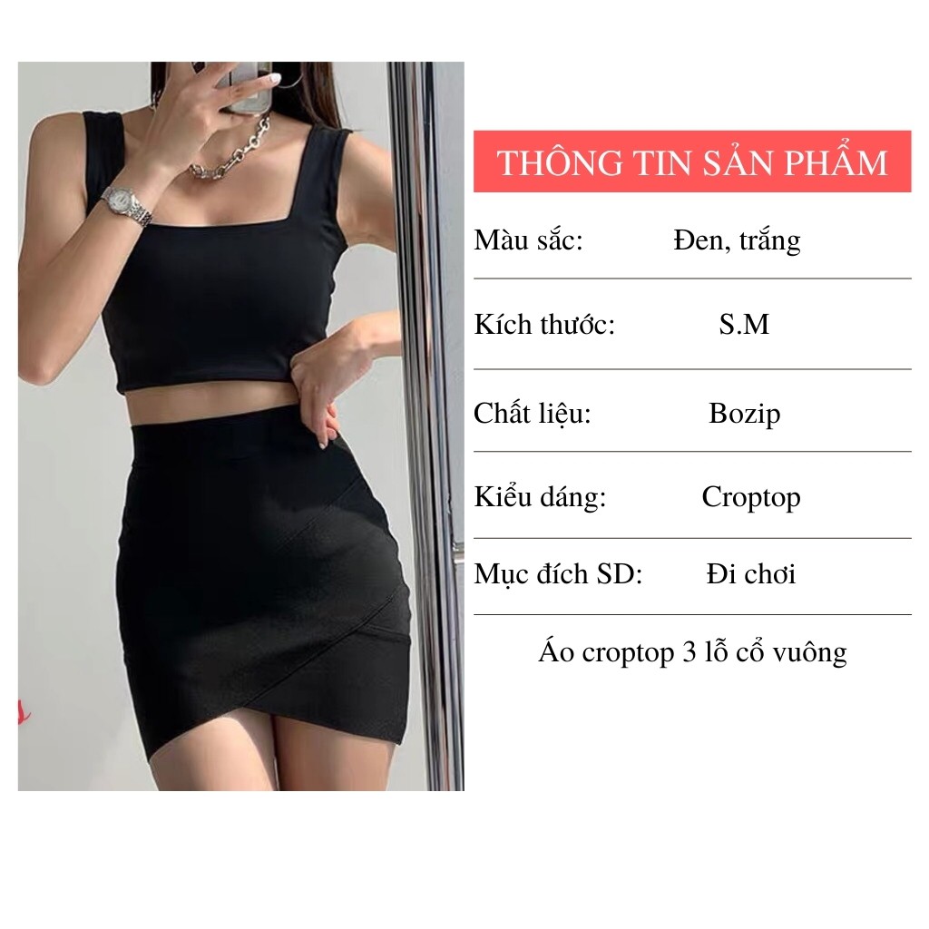 Áo croptop nữ ngắn ôm, áo croptop kiểu nữ ngắn cổ vuông ôm body hai màu đen trắng giá giẻ thời trang DUMISA