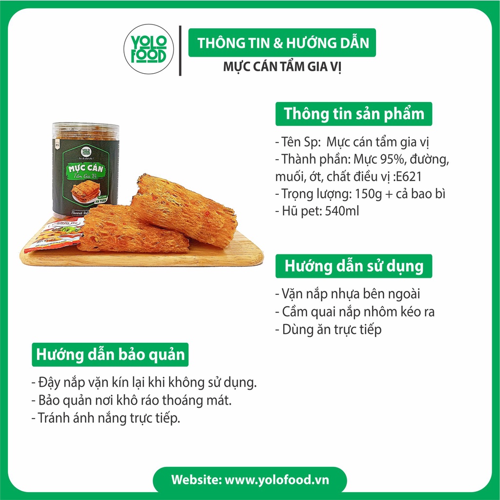 Mực cán tẩm gia vị 150g YOLO FOOD  đồ ăn vặt ,đóng hộp ,ngon, chất lượng, atvstp