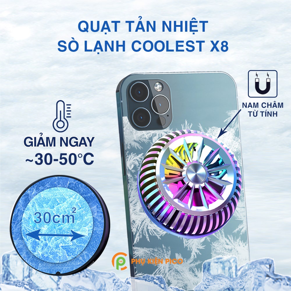 Quạt tản nhiệt điện thoại máy tính bảng Coolest X8 sò lạnh nam châm chiến game livestream không sợ nóng giật lag