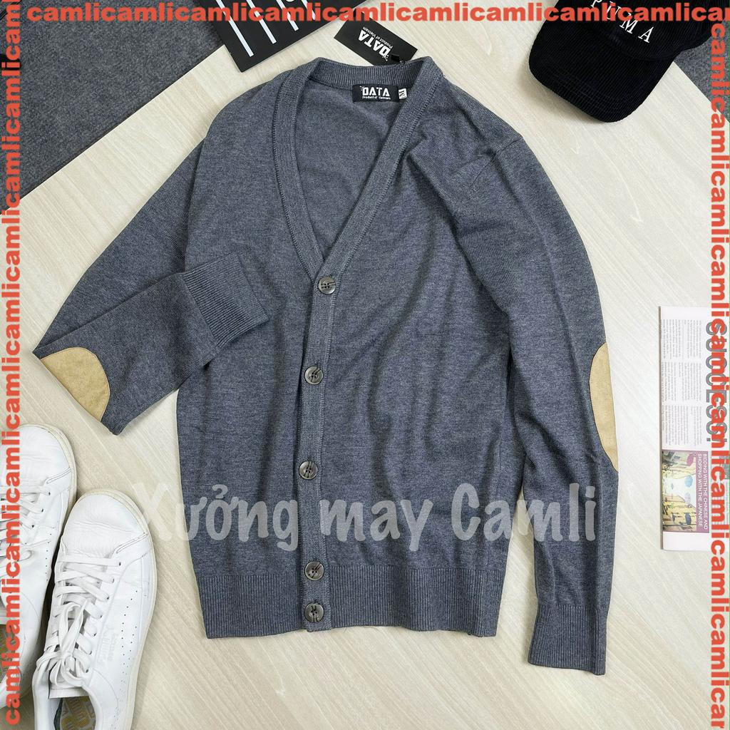 Áo len CARDIGAN nam mỏng, mở khuy, cổ chữ V, đáp da lộn khuỷu tay, chất cotton mềm mịn, KHÔNG BAI XÙ