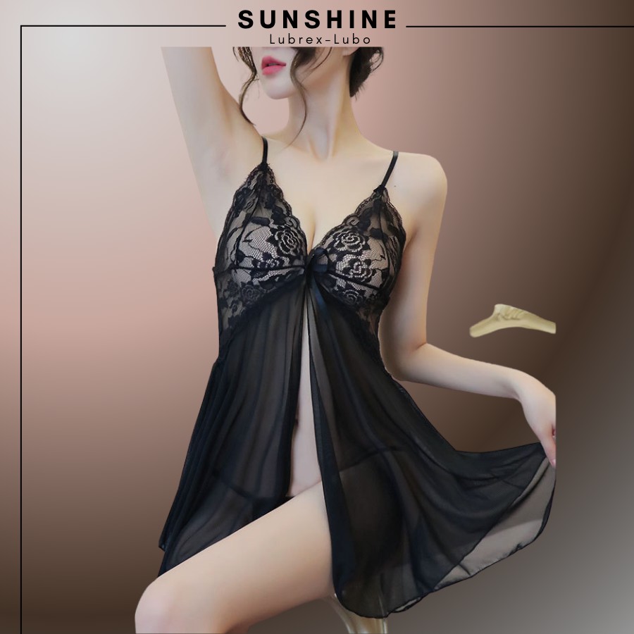 Váy ngủ sexy gợi cảm 2 dây xuyên thấu màu Đen SUNSHINE LUBREX-LUBO hở trước SX1120