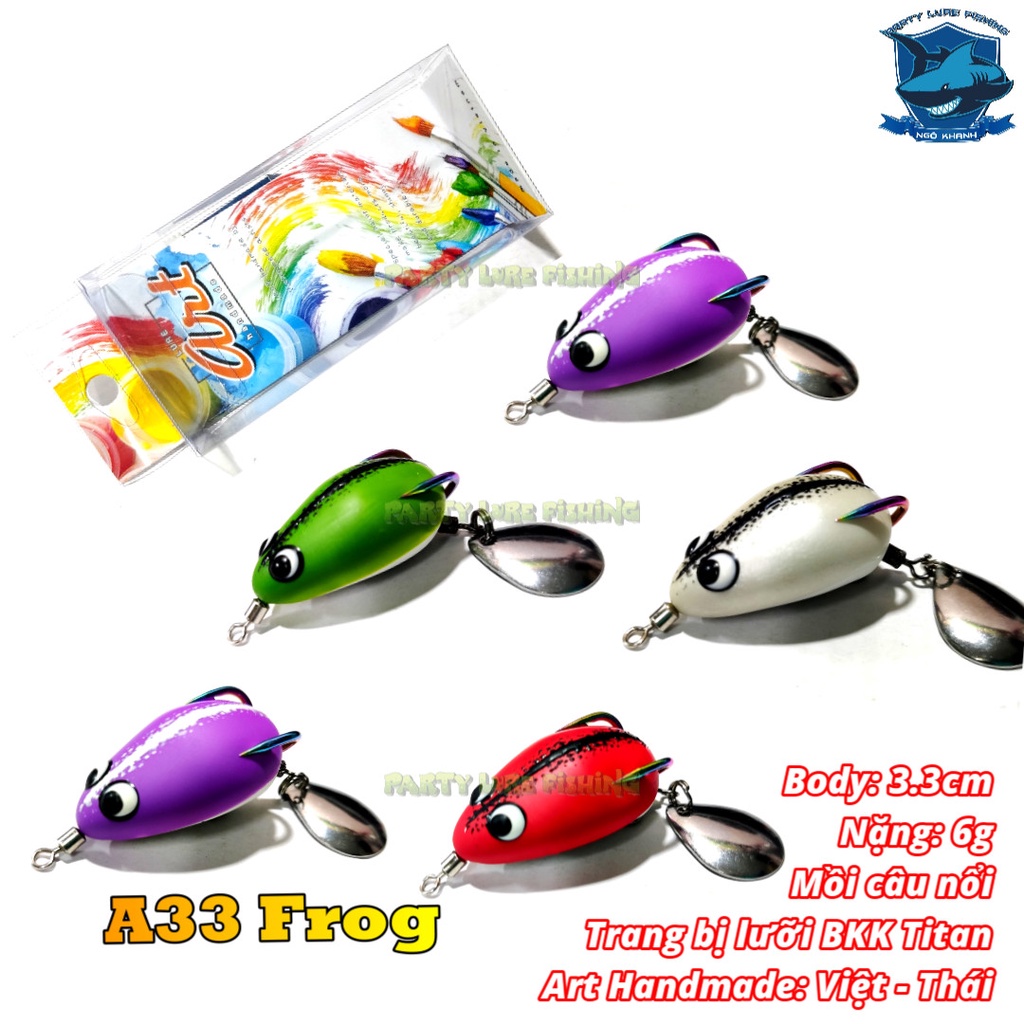 Mồi câu cá lóc Nhái Hơi A33 lưỡi Titan , mồi Lure Handmade cao su Thái Lan