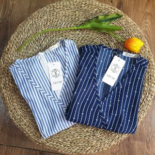 Đầm Xecop midi wrap striped dress