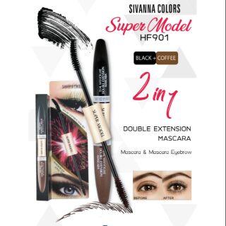 Mascara 2 đầu sivanna colors super model dual max-volume double extension mascara