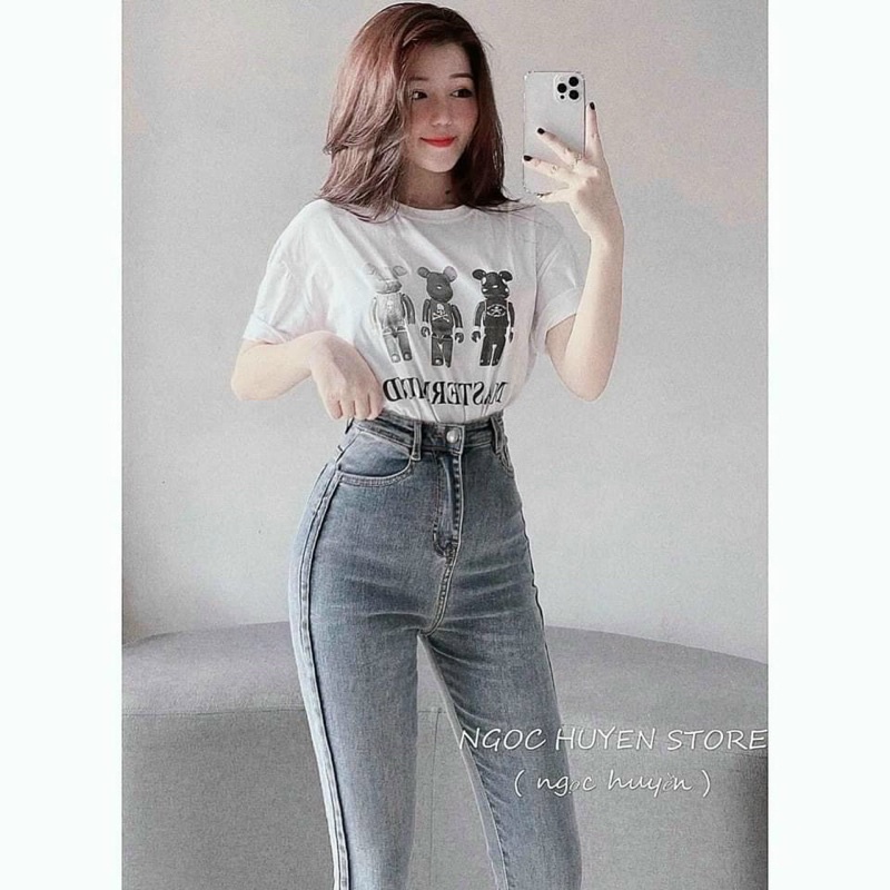 Quần jean cạp cao nữ dáng ôm thiết kế chiết ly dọc 2 bên tạo cảm giác chân dài và thẳng hơn của Hottgirl Secret QJ0002 | BigBuy360 - bigbuy360.vn