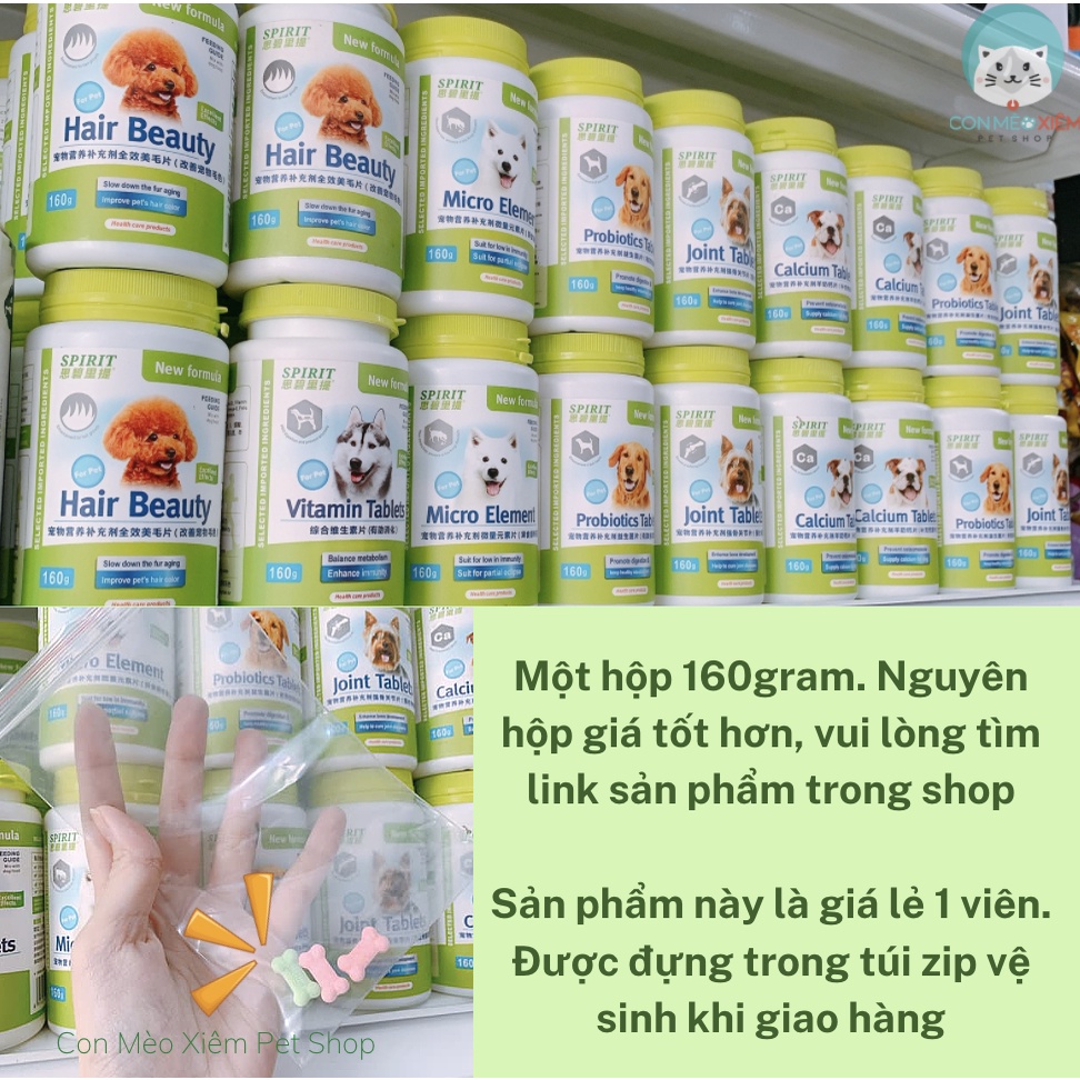 Viên bổ sung cho chó Spirit canxi, vitamin, dưỡng lông da cún, dinh dưỡng, tiêu hoá, khớp xương, vi lượng Con Mèo Xiêm