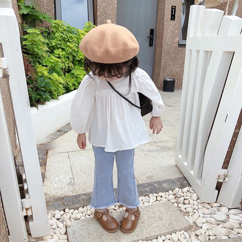 Áo Sơ Mi Trắng Tay Dài Phong Cách Hàn Quốc Nhật Bản Mới Cho Bé Gái